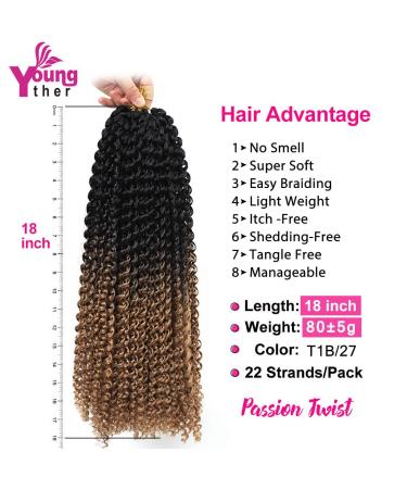 Youngther 7 Packs 154 Strands Passion Twist Hair for Butterfly Locs Crochet - 18 Water Wave Synthetic Bohemian Ombre Braiding Hair - Perfect Gift for Women - Buy Online on GoSupps.com