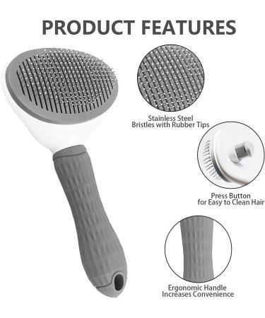 Moseem Pet Grooming Brush with Cleaning Button for Cats & Dogs - Removes Loose Undercoat and Tangled Hair - Grey - Buy Online on GoSupps.com