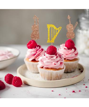24pcs Musical Instrument Cupcake Toppers Violin Cake Decor Brown&Gold Glitter Harp Cupcake Picks for Baby Shower Music Theme Birthday Party Decoration - Buy Online on GoSupps.com