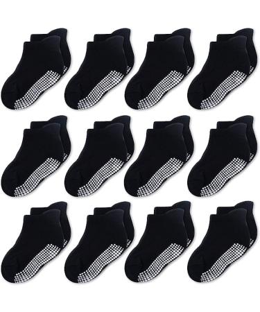 CozyWay Baby Non-Slip Baby Socks Toddler Socks With Grippers Ankle Style 3-5 Years Black 12 Pairs