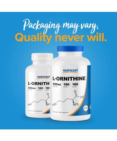 Nutricost L-Ornithine 500mg - 180 Capsules, Non-GMO, Gluten Free - 180 Count - Buy Online on GoSupps.com