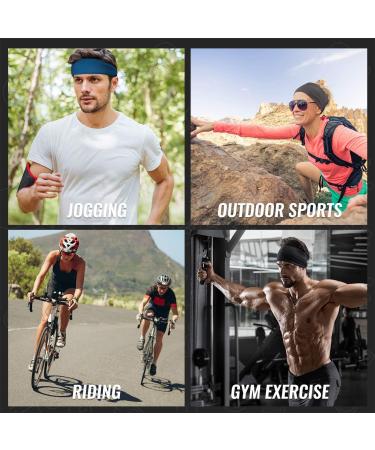 Vinsguir Athletic Men's Headband 4 Pack - Sweat Wicking Sports Headbands for Running, Gym, Tennis, Basketball - Unisex Hairband in Black/Khaki/Gray/Green - Buy Online on GoSupps.com