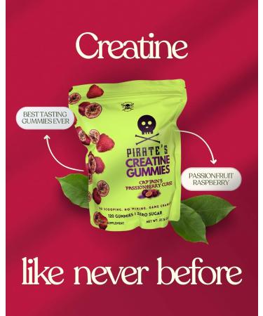 Pirate's Nutrition Creatine Gummies Zero Sugar Captain's PassionBerry Curse 120 Count Passion Fruit and Raspberry Flavor 5g Creatine Monohydrate Vegan Non-GMO Gluten Free - Buy Online on GoSupps.com