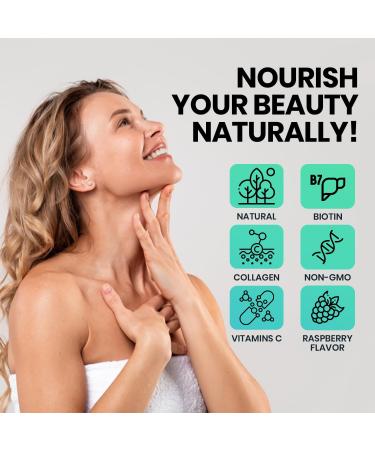 EchoHeals CEUTICALS Hair, Skin & Nail Gummies | Biotin Collagen Vitamin C & E Supplement | 3000mcg Biotin | Raspberry Flavored | 60 Gummies - Buy Online on GoSupps.com