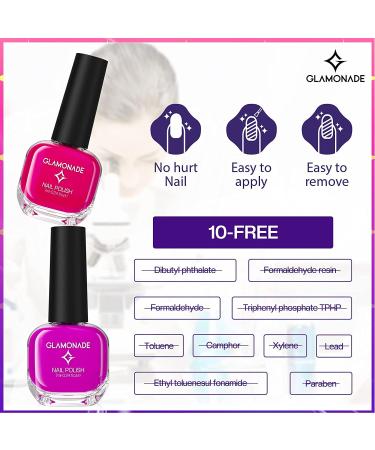 Glamonade Fluorescent Nail Polish Set - 6 Vibrant Colors, Water Based Formula, Non-Toxic, 0.24 oz Each, Rounded Brush Design - Ideal for Beginners - Buy Online on GoSupps.com