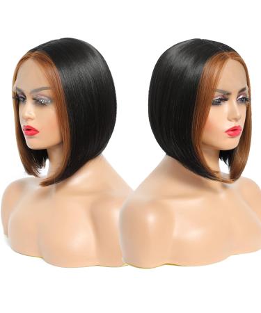 Shop 9-Inch Black Bob Lace Front Wig - Highlight Blonde Straight Wig for Women | Transparent Tip Hairline | International Shipping - Buy Online on GoSupps.com