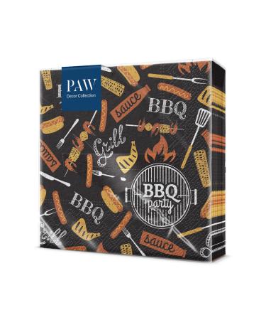 PAW 3-layer napkins.33 x 33 cm 20 pieces.Printed with water -based colors.Table decoration.It's time to celebrate!Napkins meetings with friends barbecues beer party BBQ Party (Black)
