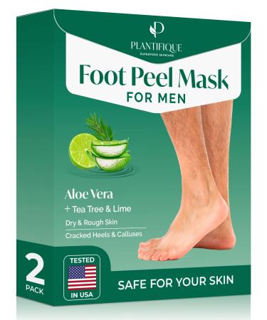 Foot Peel Mask Foot for Men - Mask Dermatologically Tested - Repairs Heels & Removes Dry Dead Skin for Baby Soft Feet - Exfoliating Foot Peel Mask for Dry Cracked Feet Men - 2 pack