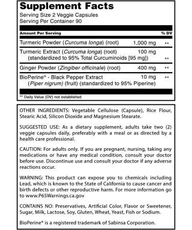 Buy Amazing Nutrition Turmeric & Ginger 750mg with BioPerine - 180 Vegan Capsules - Buy Online on GoSupps.com