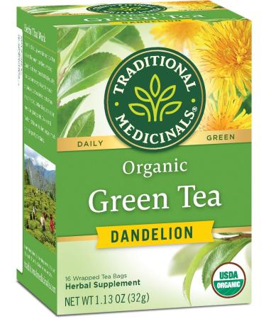 Traditional Medicinals Organic Green Tea Dandelion Herbal Tea, For Liver Support, (Pack of 1) - 16 Tea Bags