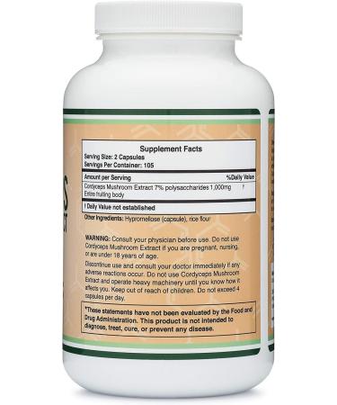 Cordyceps Capsules 210 Count - 3.5 Month Supply | 1000MG Cordyceps Sinensis Mushroom Extract with 7% Polysaccharides for Overall and Aging Support by Double Wood - Buy Online on GoSupps.com
