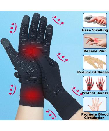 Buy 2 Pairs Full Finger Copper Arthritis Compression Gloves - Touchscreen Tips for Hand Pain Relief Carpal Tunnel Rheumatoid Medium Size Black for Men & Women - Buy Online on GoSupps.com