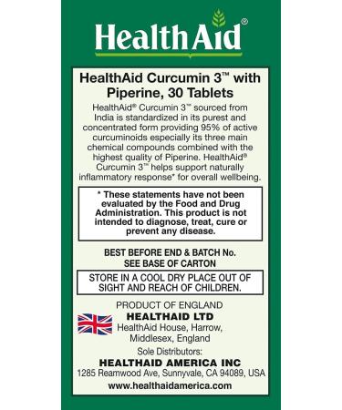 Curcumin 3 600mg Once Daily Tablets with Piperine for Optimum Absorption - 30ct - Buy Online on GoSupps.com