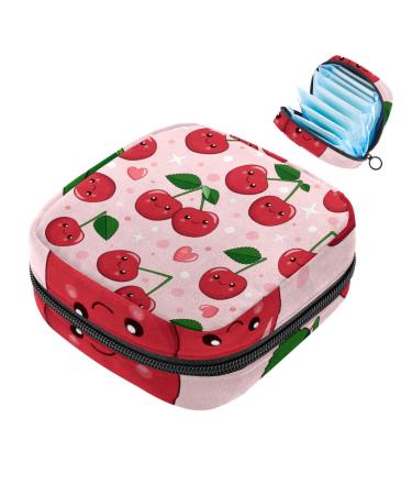 Women's binding-up bags sweet cherry and heart portable menstruation pocket panty lip inlays tampons women's bandages storage holder for women school office multicolored 08