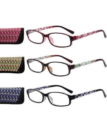 Eyekepper 3 Pack Women's Reading Glasses with Beautiful Pattern and Soft Case for Women +4.00