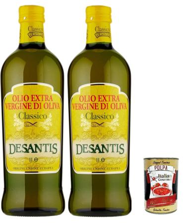 Italian Gourmet E.R. Desantis Olio Extra Vergine di Oliva Classico Set of 2 Cold Extracted Glass Bottles for Cooking and Raw Consumption 1 Litre