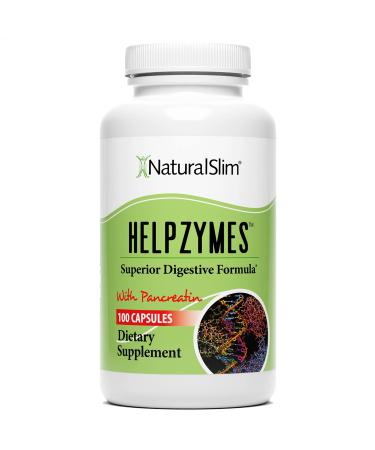 NaturalSlim Helpzymes Digestive Enzymes - Superior Digestion Supplements for Gut Health, Bloating & Gas Relief - Amylase, Bromelain, Lipase, Protease & Pancreatin with Betaine HCL - 100 Caps (Solo)