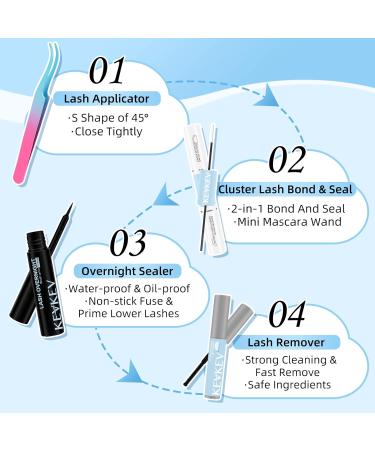 DIY Lash Extension Kit - 84 Pcs Cluster Lashes with Bond, Seal, Remover & Applicator - Cirrus D-8-16mix - Buy Online on GoSupps.com