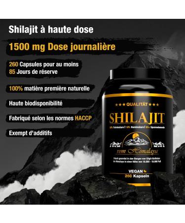 Shilajit 260 Capsules | Extract 50:1 ( 75 000mg Shilajit per dose) | 85 Days | 50% Fulvic Acid + 16% Humic Acid | 100% Pure & Original | Vegan & No Additives - Buy Online on GoSupps.com