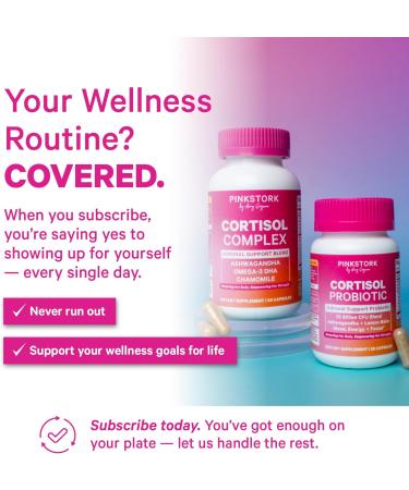 Pink Stork Cortisol Probiotic for Women Mood and Adrenal Support Supplement Ashwagandha Lemon Balm Chamomile 25 Billion CFU Gut Health Energy Focus Lower Cortisol 30 Capsules - Buy Online on GoSupps.com