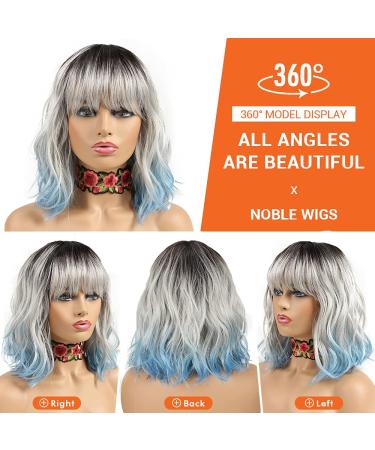 Shop Noble Blue Wigs - 12 Curly Bob with Air Bangs | Heat-Resistant Synthetic Silver Blue Wig for Women - Buy Online on GoSupps.com