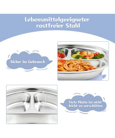 Esoes Children's Tableware Set - 4-Piece Stainless Steel Baby Plates with Suction Cups Silicone Spoon & Fork Ideal for Toddlers - Non-Slip Design (25x20x4cm) - Buy Online on GoSupps.com