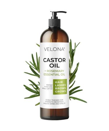 velona Castor Oil with Rosemary Oil - 8 oz | Hair Growth Oil | Hair Scalp Eyelashes Eyebrows | 100% Natural and Pure