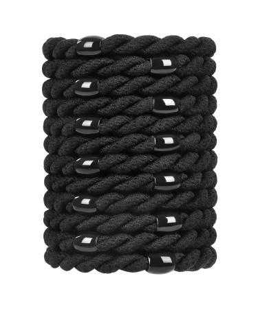 Cozeasy 12 pieces elastic hair tie without metal braided no pull or damage ponytail holder elastic hair bands for women & girls thick and curly hair (black 3)