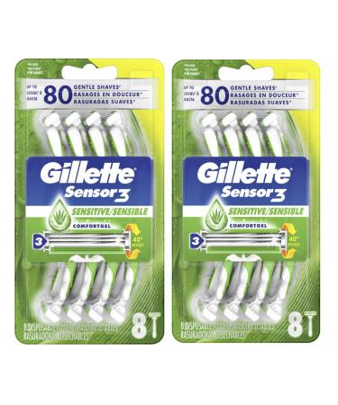 Gillette Sensor3 Sensitive Disposable Razors for Men, Enhanced Lubrastrip Glides Easily Over Your Skin, 8 Count (Pack of 2)
