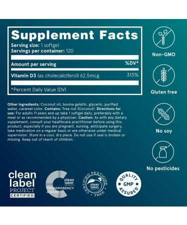 Puori Vitamin D3 Softgels, 2500 IU (62.5 mcg) - Fast Absorbing Vitamin D3 Supplements for Immune System Support, Bone Health & Density and Healthy Muscle Functions - Non-GMO & Gluten-Free - 240 Count 120 Count (Pack of 2) - Buy Online on GoSupps.com