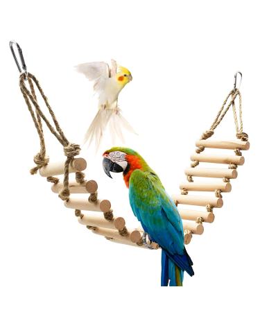Seaokais Wooden Rope Ladder for Birds, 15.7" Length x 3.9" Width, 2 Aluminum Carabiners Clips Included 15.7'' x 3.9''