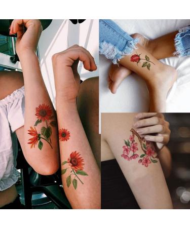 Tazimi 3D Flower Temporary Tattoos - 12 Waterproof Sheets for Women, Sunflowers, Roses, Leaves - Body & Face Art - Buy Online on GoSupps.com