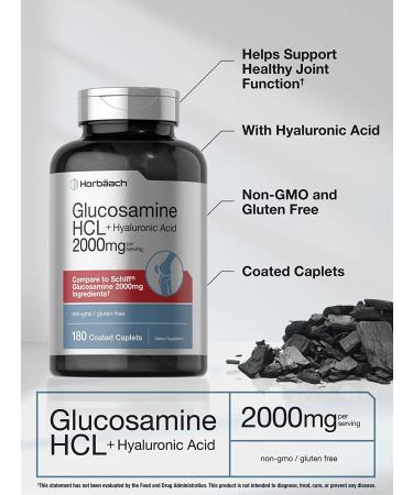 Glucosamine HCL with Hyaluronic Acid 2000mg | 180 Coated Caplets | Non-GMO & Gluten Free by Horbaach - Buy Online on GoSupps.com