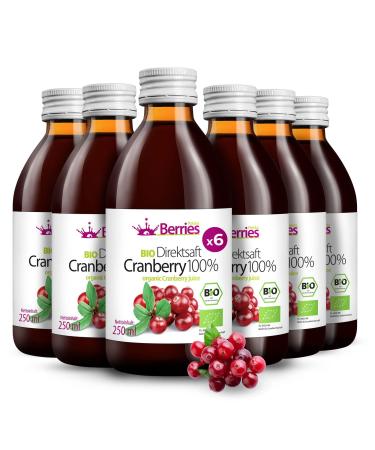 Organic cranberry juice 6 Pack (6x250ml) - Bio Pure Cranberry Direct Juice - 100% cold -pressed mother juice - without dyes without sugar without GMO without preservatives - Vegan - Berriespolska cranberry 250 ml (6 Pack)