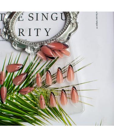 Black Almond Shaped Acrylic Press on Nails with Gold Glitter Swirl - 24Pcs - Buy Online on GoSupps.com