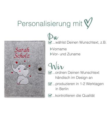 Cozy Racoon Personalized Elephant Mutterpass Cover | Felt Made in Germany | Ideal Gift for Pregnant Mothers with Pockets for Insurance & Ultrasound Images - Buy Online on GoSupps.com