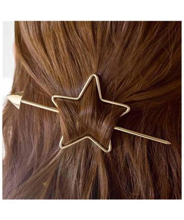 Dervivea Minimalist Star Hair Sticks Pins Gold Hair Bun Star Holder Hair Fork Clip Hollow Hair Bun Stick Metal Geometry Hairpins Bun Accessories for Women and Girl Headdress