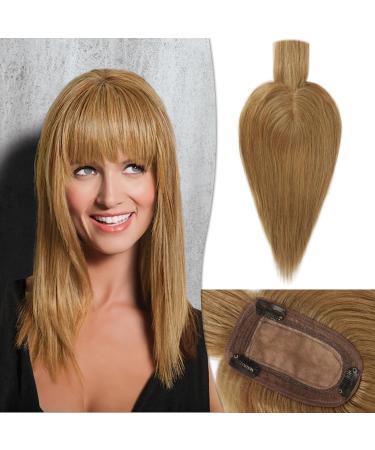 Ruwiss real hair hair topper for women crown topers with pony short wigs hair parts for thin hair 7.5 * 13cm silk base 100% real human hair clip in topper 25 cm 35g (light brown) 25cm (with pony) light brown