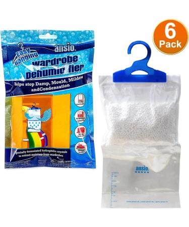Ansio Wardrobe Air Dipper - 6 Pack Hanging Bag for Humidity Control & Moisture Trap - Ideal for Bedroom Caravan Bathroom Basement & Office - Buy Online on GoSupps.com