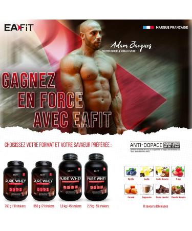 EAFIT Pure Whey Strawberry 750 g Eco Format 6 Jars 4.5 kg - Muscle Growth - Whey Protein - Fast Assimilation - Amino Acids and Digestive Enzymes - Certified Anti-Doping - Buy Online on GoSupps.com