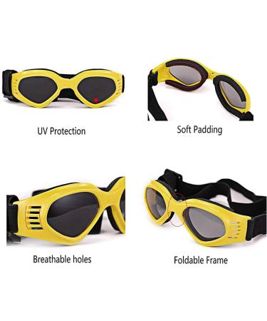 WELLXUNK Dog Sunglasses - UV Protection & Waterproof for Small/Medium Dogs | Adjustable Strap Yellow - Buy Online on GoSupps.com
