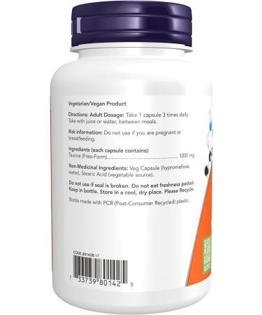 NOW Supplements Taurine 1000mg Capsules 100 Count Taurine Unflavored 100 count (Pack of 1) - Buy Online on GoSupps.com