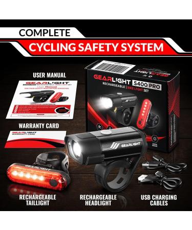 GearLight Rechargeable Bike Light Set S400 - Front and Back Lights for Night Riding - Bicycle Accessories for Kids, Road, Mountain Bikes - Buy Online on GoSupps.com