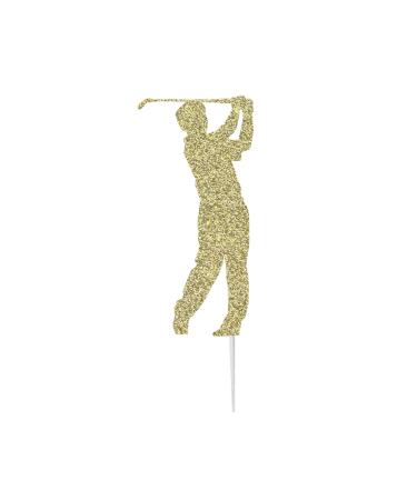 LissieLou Golfer Male Cake Topper Glitter Card Gold Made in the UK