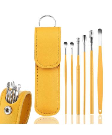 Pleteffect Ear Cleaner Earwax Cleaner Tool Set Innovative Spring Earwax Cleaner Tool Set Portable Ear Cleaning Kit Ear Cleaner Earwax Removal Tools with PU Leather(Yellow)