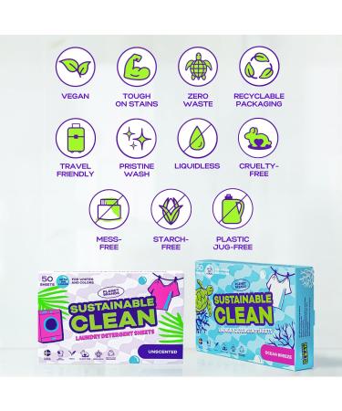 Eco-Friendly Laundry Detergent Sheets - 50 Sheets Up to 100 Loads Liquidless & Sustainable Ocean Breeze - Made in Sweden - Buy Online on GoSupps.com