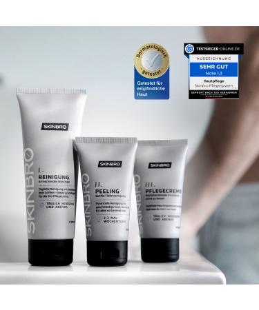 Skinbro Facial Care Set for Men | Made in Germany | 3-Piece Skincare Kit - Cleanser Peeling Caffeine Moisturizer | Perfect Gift for Men | Vegan & Effective - Buy Online on GoSupps.com