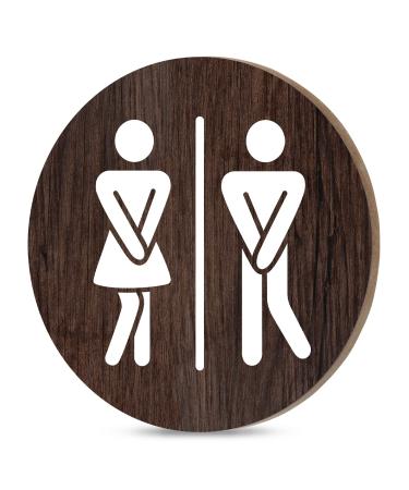 KOYILTD Man Woman Washroom Toilet Bathroom WC Sign, Funny Bathroom Signs,Wooden Rustic Bathroom Wall Art Hanging Farmhouse Decoration (brown)
