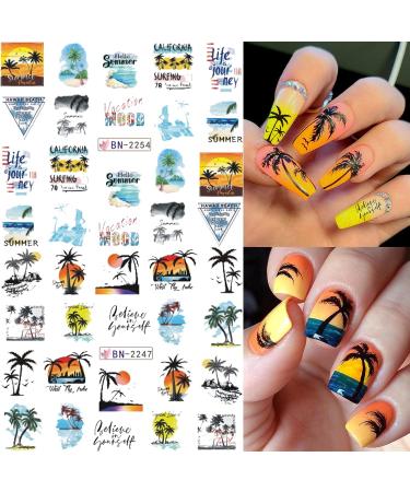 Summer Nail Art Stickers - Palm Tree Beach Water Transfer Decals - Anchor Design Manicure Decorations - 24 Sheets - Buy Online on GoSupps.com