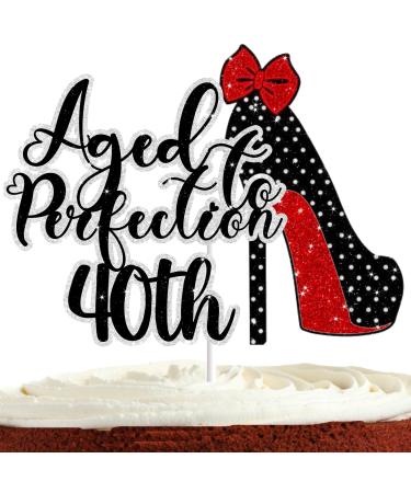 40th Birthday Cake Topper for Women Her Forty and Fabulous Aged Perfection to 40th Birthday Party Supplies Cheer to Vintage Dirty 40 Cake Decorations